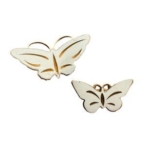 Vintage Butterfly Brooch Pins Set of 2 White Enamel Gold Tone Metal Jewelry